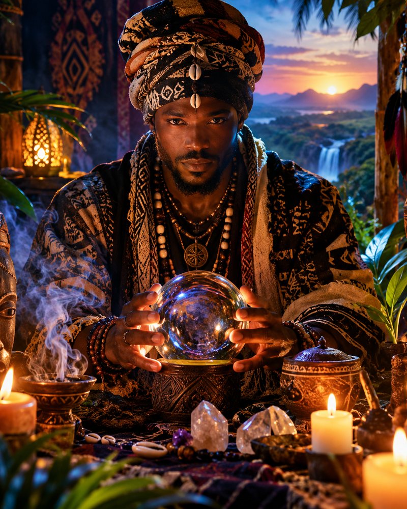 Grand Maître Ralph, voyant et guide spirituel, en consultation à la lueur des bougies